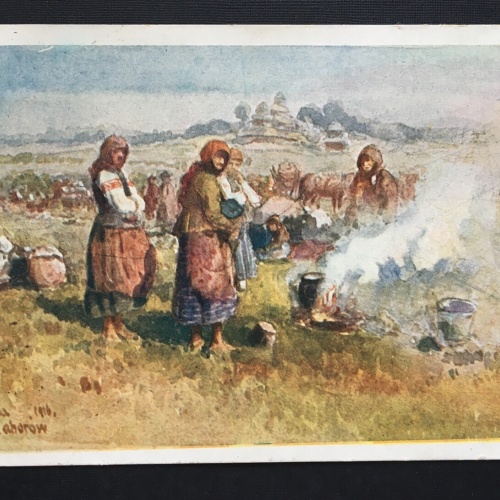 Flüchtlinge Frühstück unter freiem Himmel (F.Dusa) Militär Krieg 400878 TH