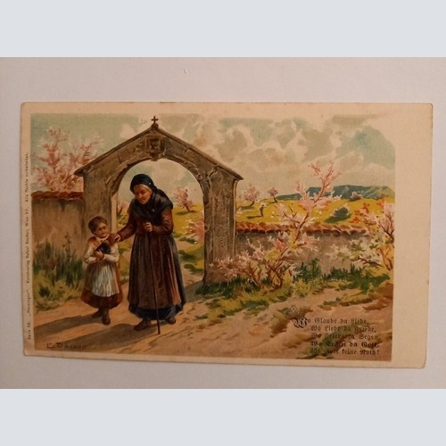 Künstlerkarte Frau mit Mädchen Wo Glaube Da Liebe  500063A gr D