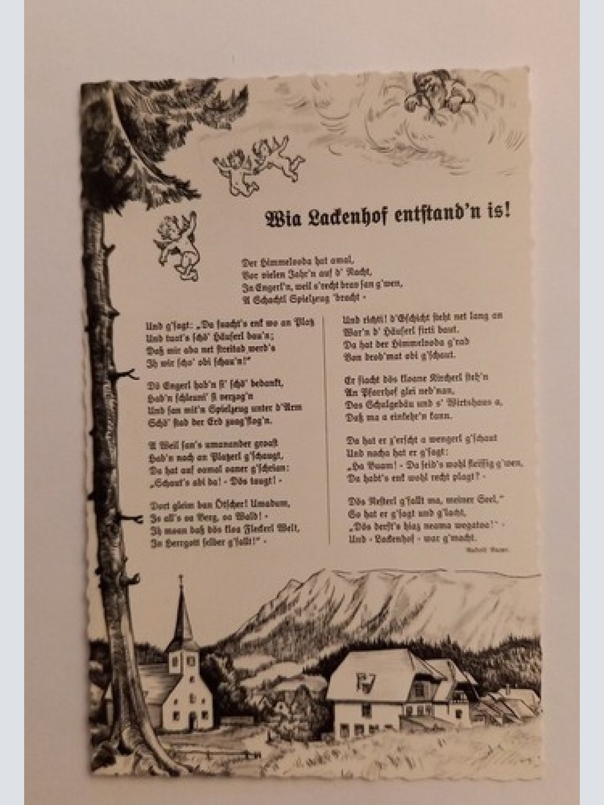 Wia Ladenhof entstand'n is Engerl Kirche Dorf 600571A gr D