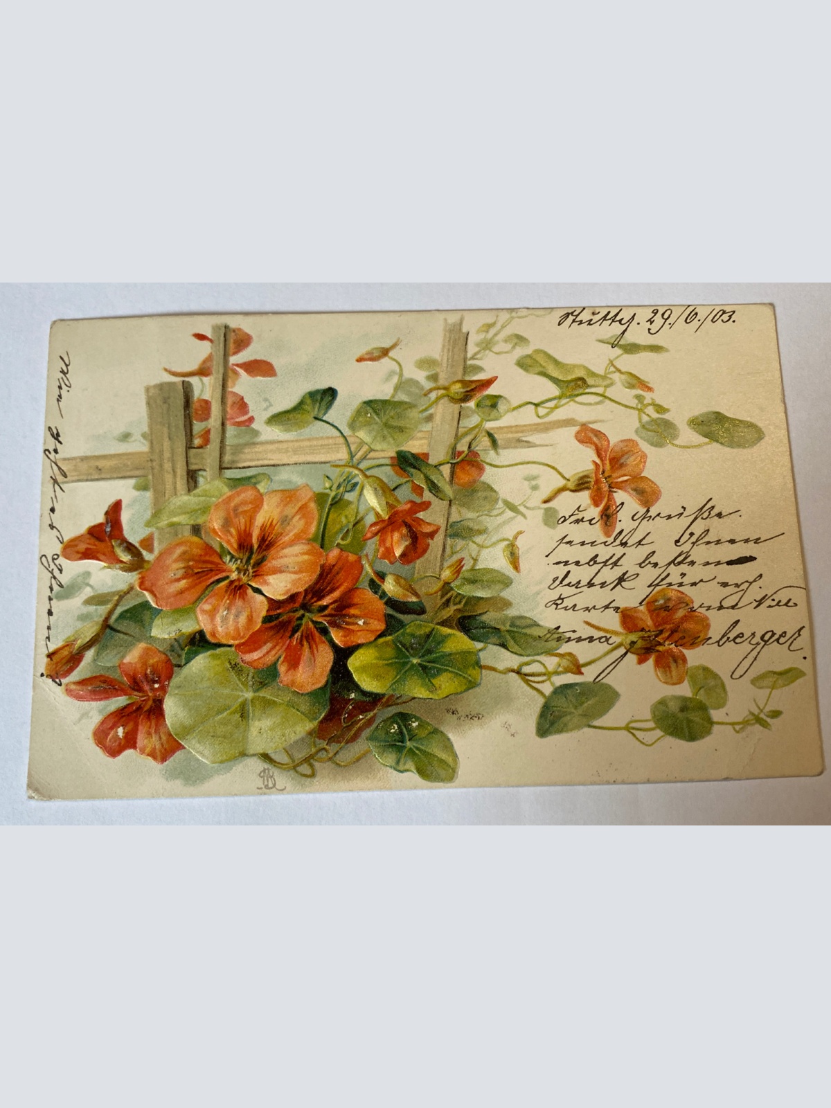 Blumen Prägekarte um 1903 84024