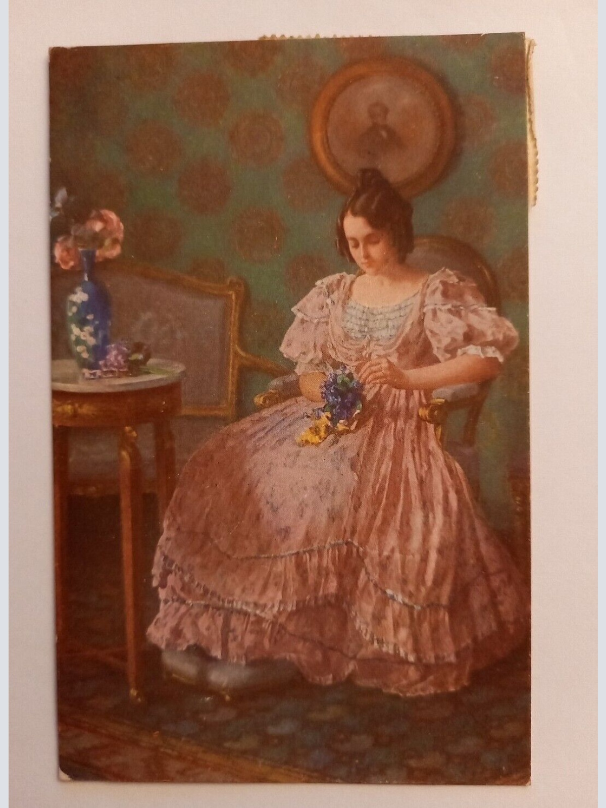 Künstlerkarte Mädchen mit Blumen 500086A gr D