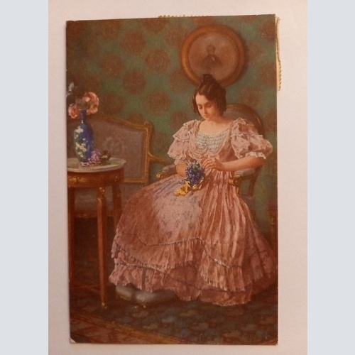 Künstlerkarte Mädchen mit Blumen 500086A gr D