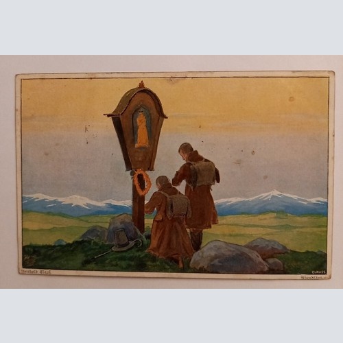 Künstlerkarte zwei Männer am Berg 500087A gr D