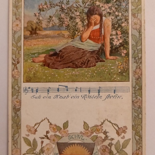 Künstlerkarte Sah ein Knab ein Röslein stehn Ortsgruppe Bardia 500094A gr D