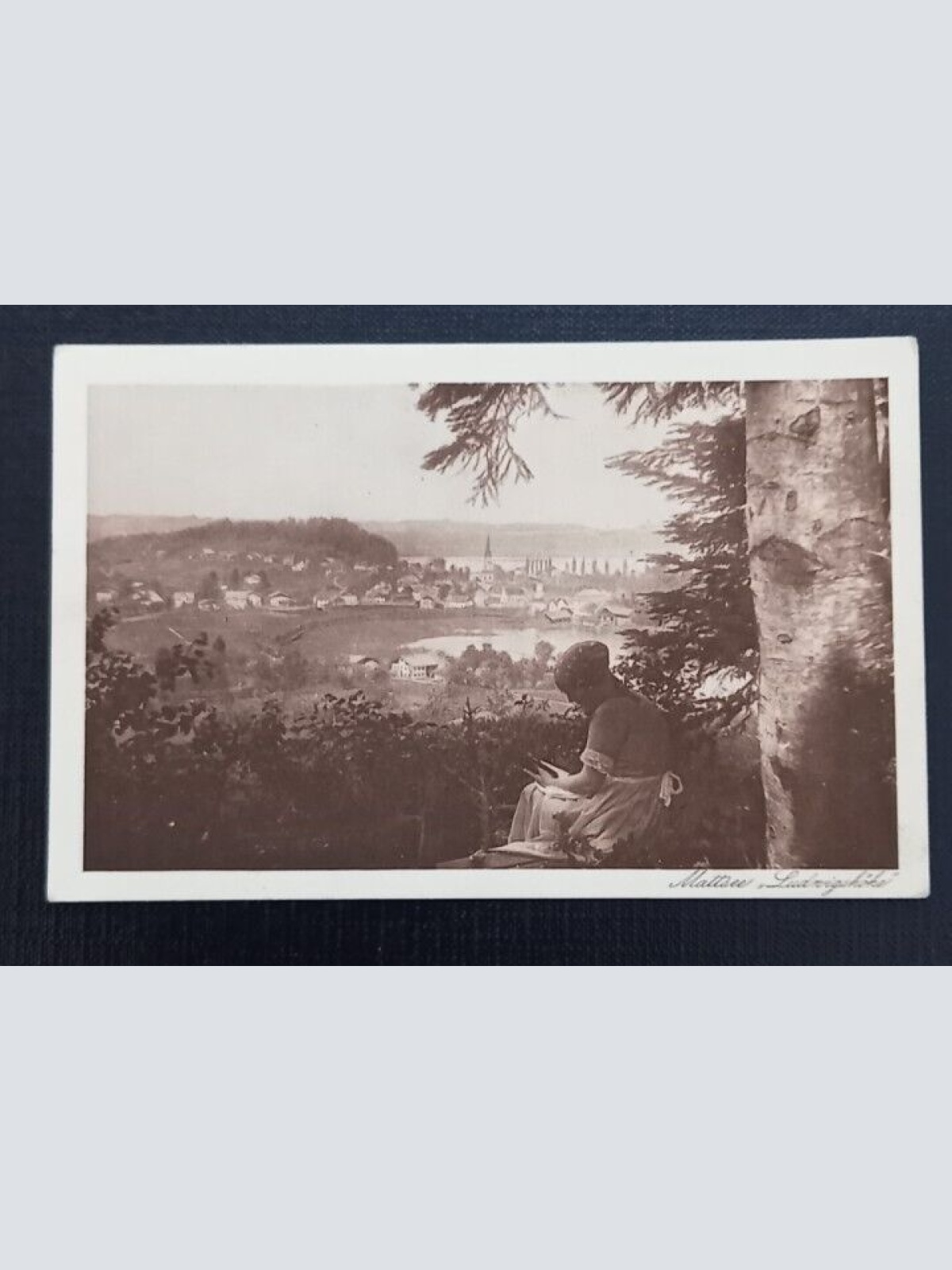 Salzburg Mattsee Ludwigshöhe Frau mit Buch 600243A gr