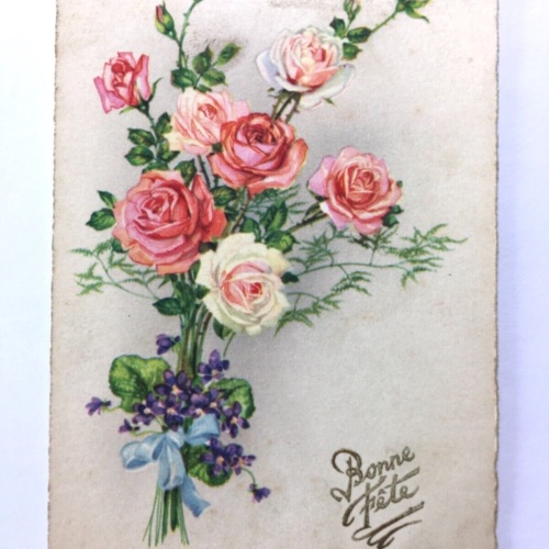 Bonne Fete - Alles Gute zum Geburtstag - Rosenstrauß - Künstlerkarte 110080 TH