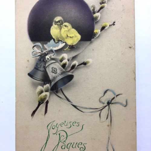 Joyeuses Paques - Frohe Ostern - Glocken Küken - Künstlerkarte 110052 TH