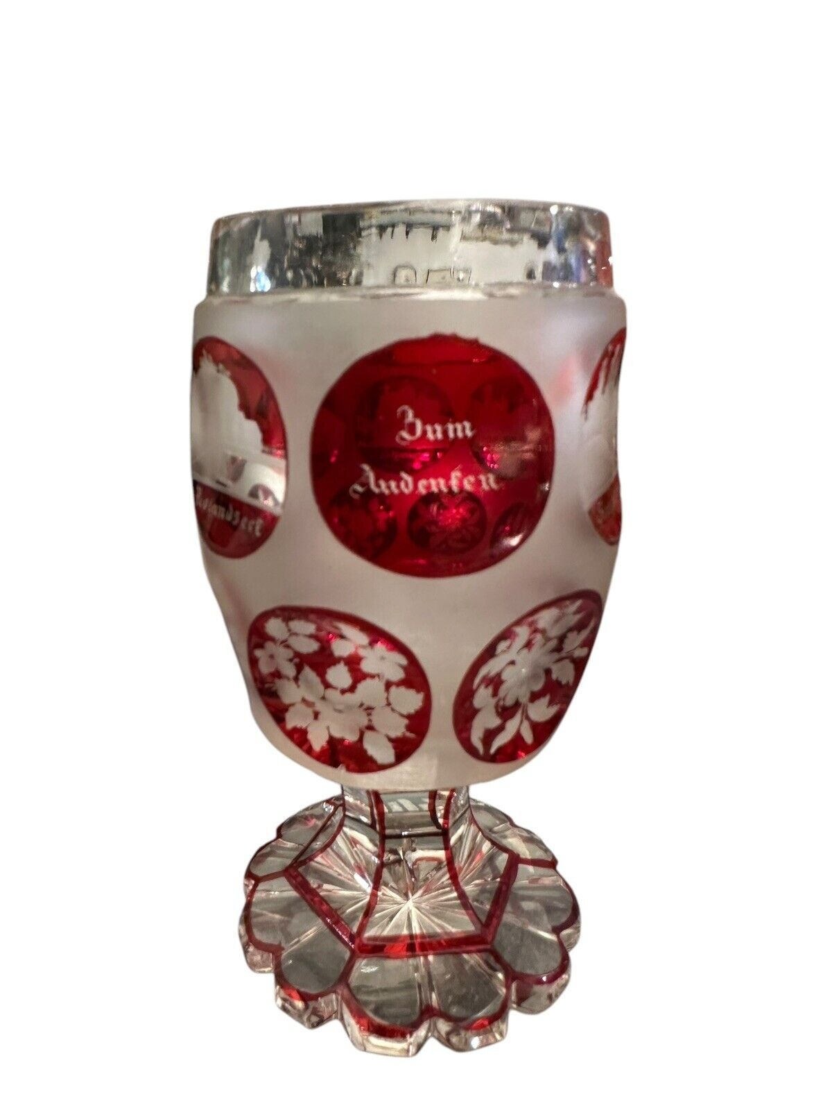 Glas Becher Pokal Ansichtenglas Rheinstein Ehrenfels Godesberg Rolandsberg 15 cm