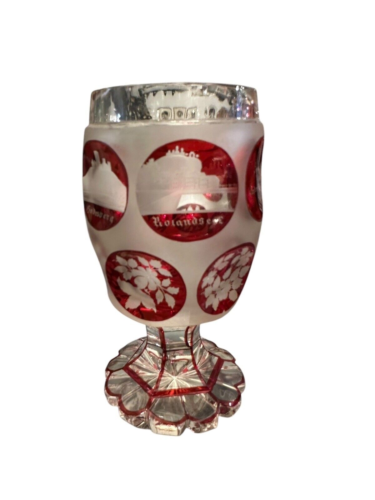 Glas Becher Pokal Ansichtenglas Rheinstein Ehrenfels Godesberg Rolandsberg 15 cm