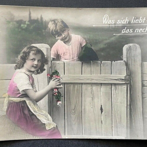 Was sich lebt das neckt sich Porträt  Kinder Mädchen Junge Kleid Zaun 400359 TH