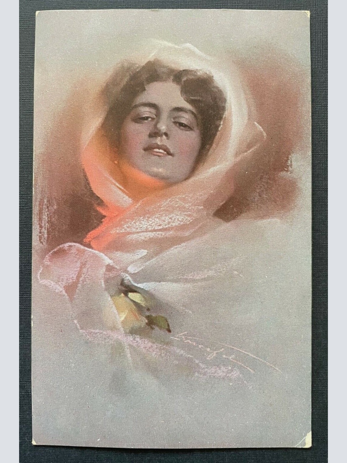 Malerei Porträt Frau Schleier Kleid Umhang Kapuze 400364 TH F