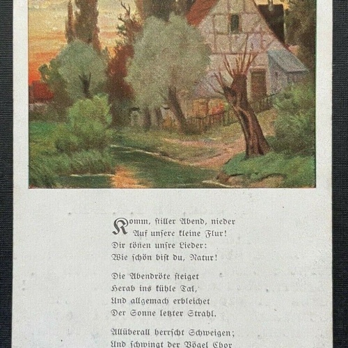 Komme stiller Abend Gedicht Haus Gebäude Garten Fluss Baum Malerei 410786 TH F