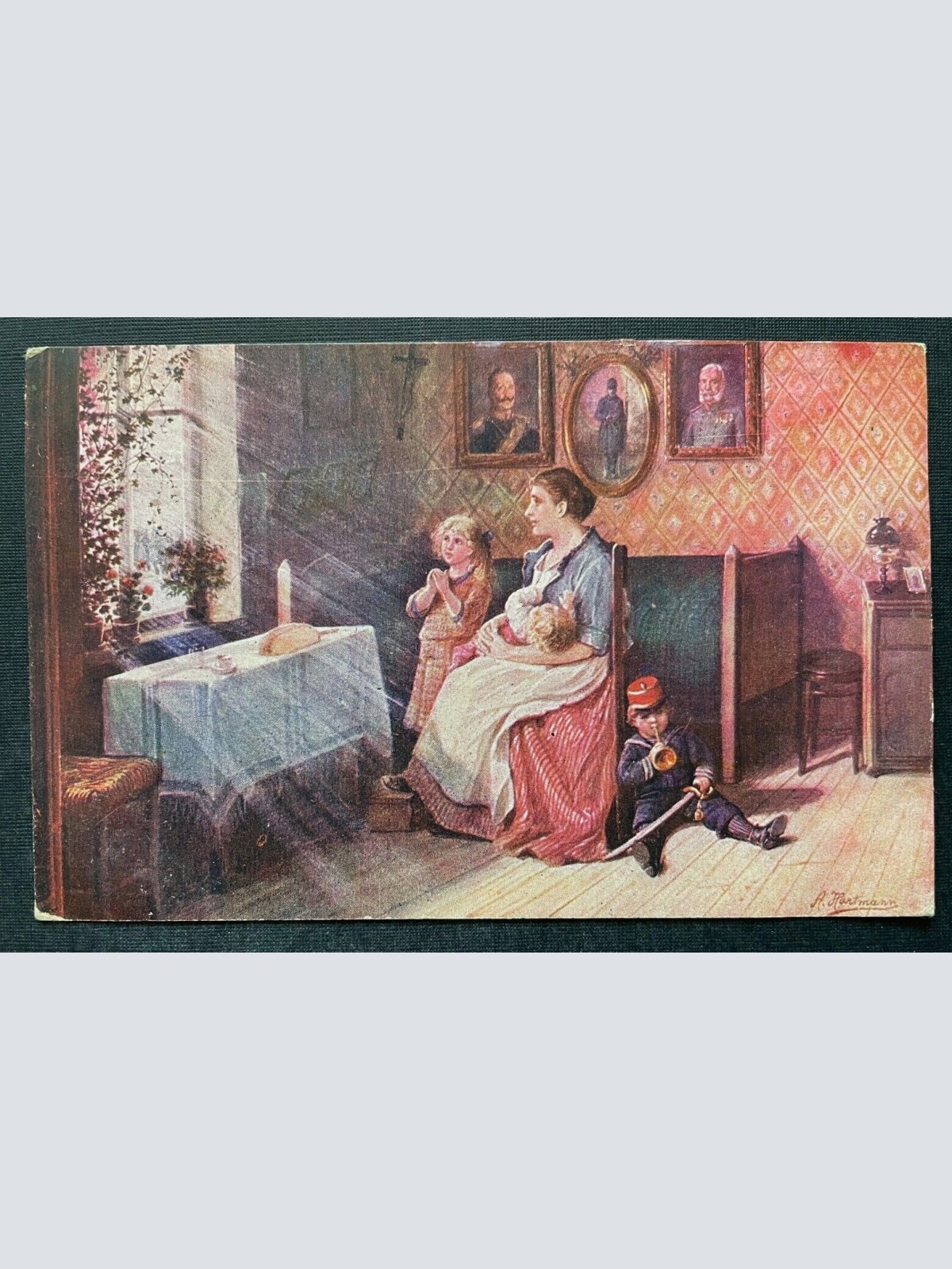 Malerei Gebet für den Vater A.Hartmann Frau Mutter Kinder Kerze Kleid 400389 TH