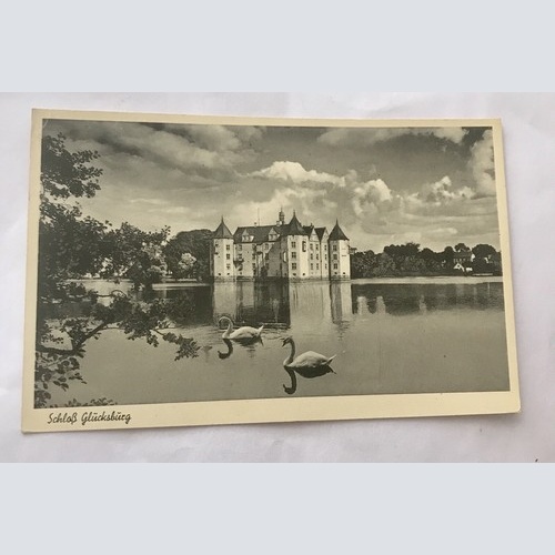 AK, Schloss Glücksburg, Schwäne, Teich (110265 BW)