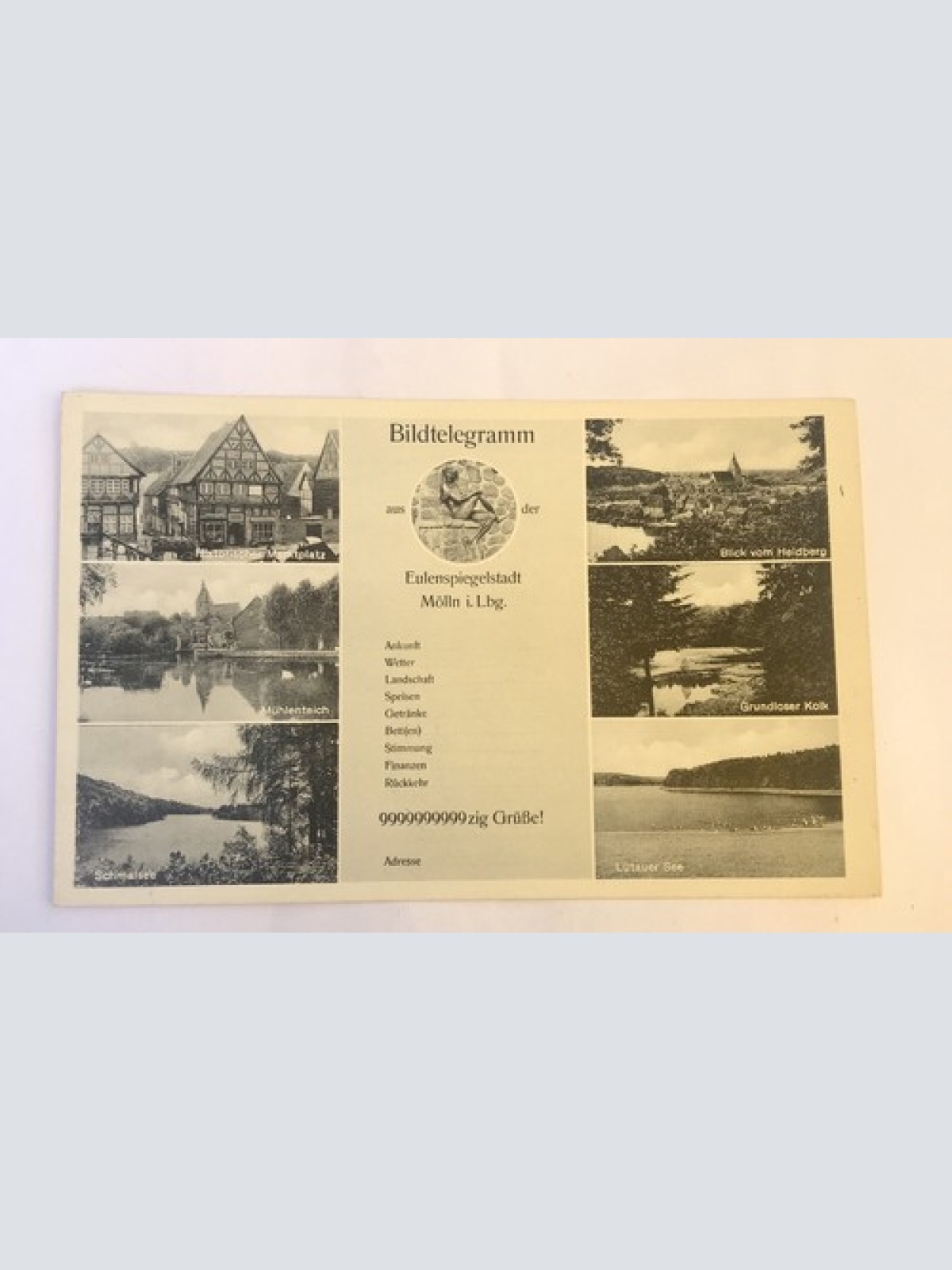 AK, Bildtelegramm, Eulenspiegelstadt, Mölln (110233 BW)