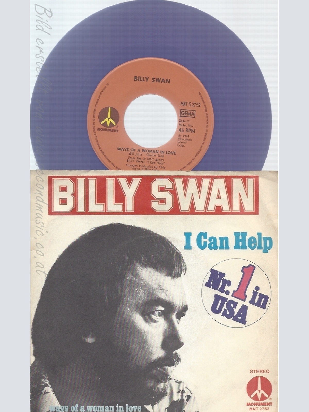 7" BILLY SWAN -- I CAN HELP- VIOLETTE VINYL!!!!