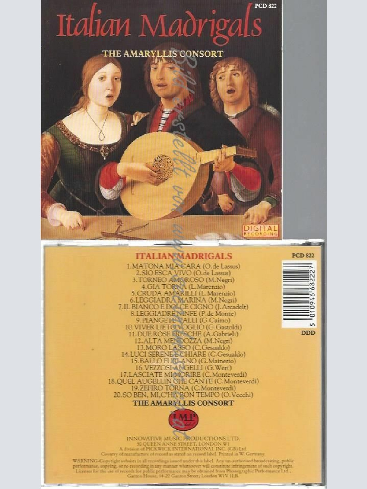 CD--AMARYLLIS CONSORT,THE UND VARIOUS | --ITALIAN MADRIGALS