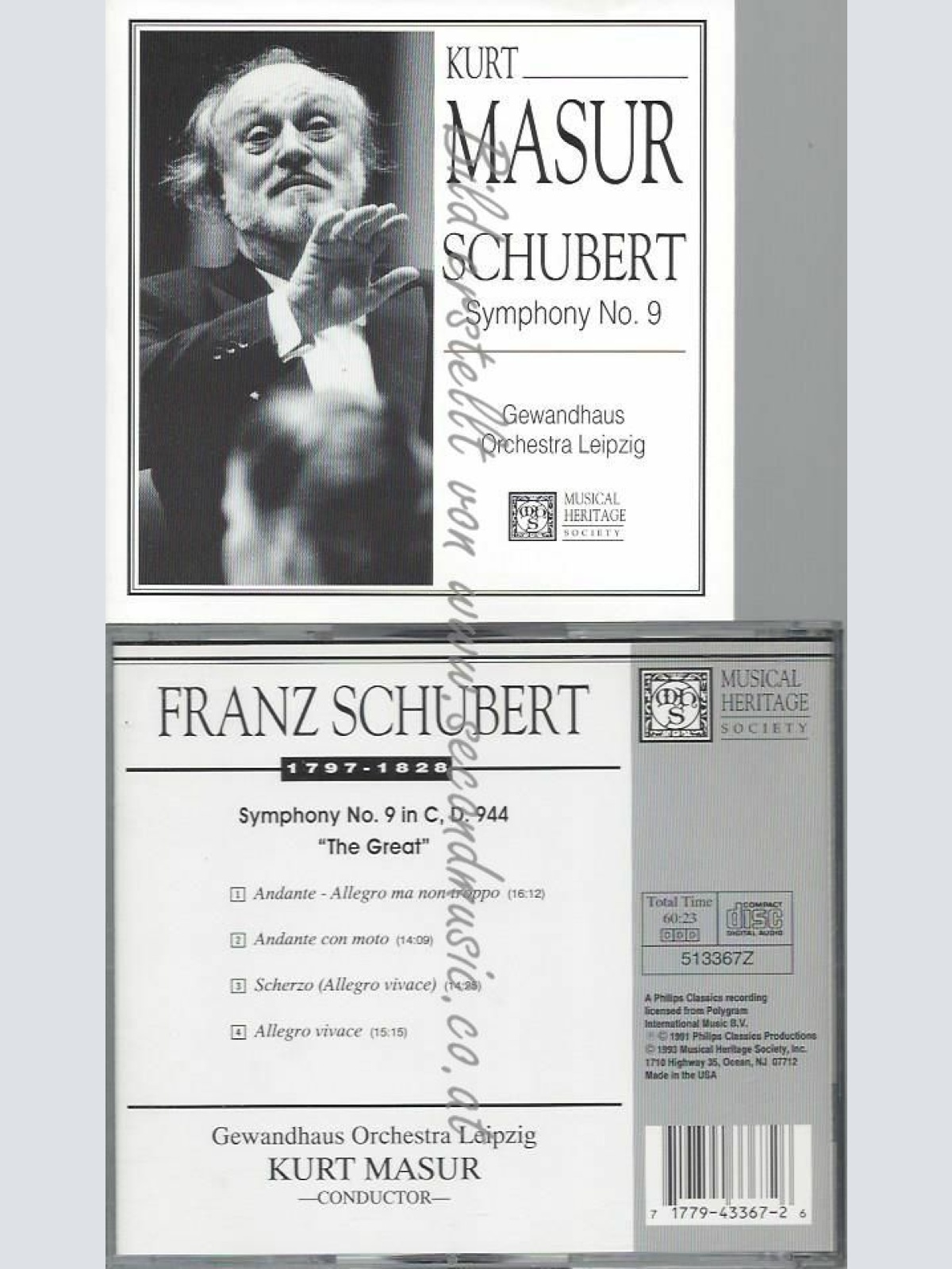 CD--FRANZ SCHUBERT UND KURT MASUR--SCHUBERT: SYMPHONY NO.9.