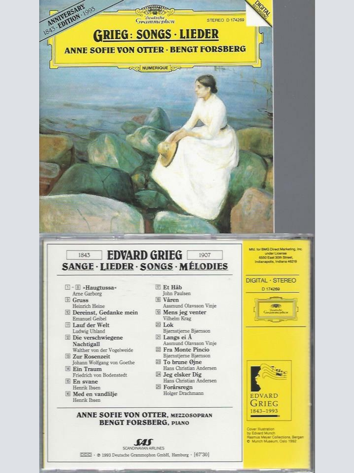 CD -Grieg / Anne Sofie Von Otter, Bengt Forsberg – Sange • Lieder • Songs • Mél