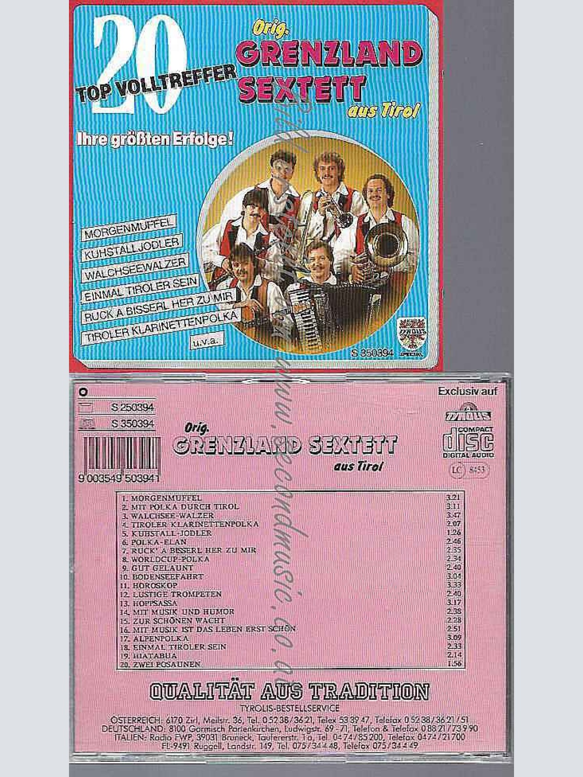 CD-  ORIG. GRENZLAND SEXTETT AUS TIROL | -- 20 TOP VOLLTREFFER