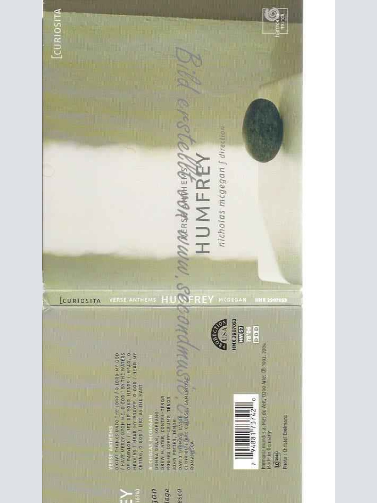 CD--MCGEGAN, CLARE COLL.CHOIR, ET AL.--VERSE ANTHEMS