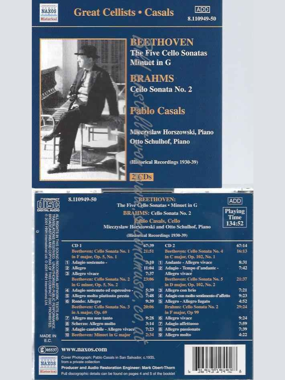 CD--CASALS,PABLO, LUDWIG VAN BEETHOVEN, -BEETHOVEN: DIE FÜNF CELLOSONATEN;