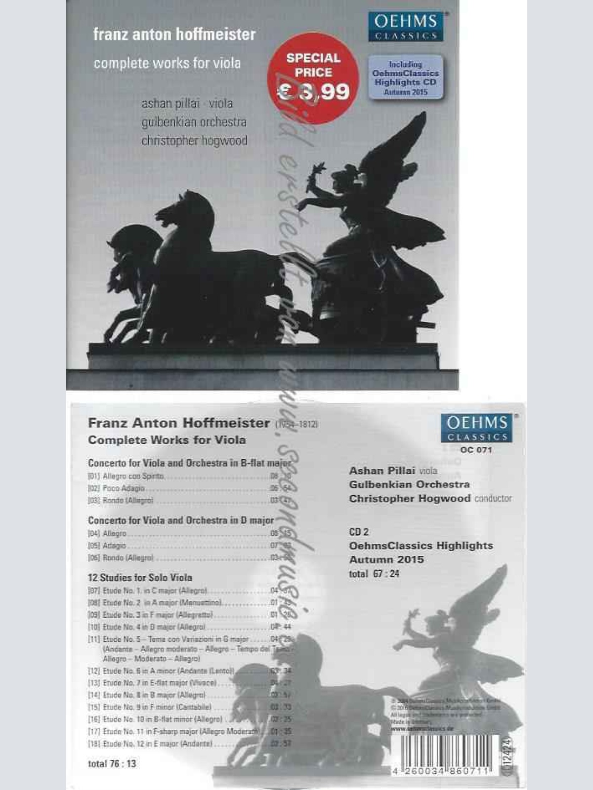 CD--Hoffmeister: Sämtliche Werke für Viola / OehmsClassics Highlights 2015