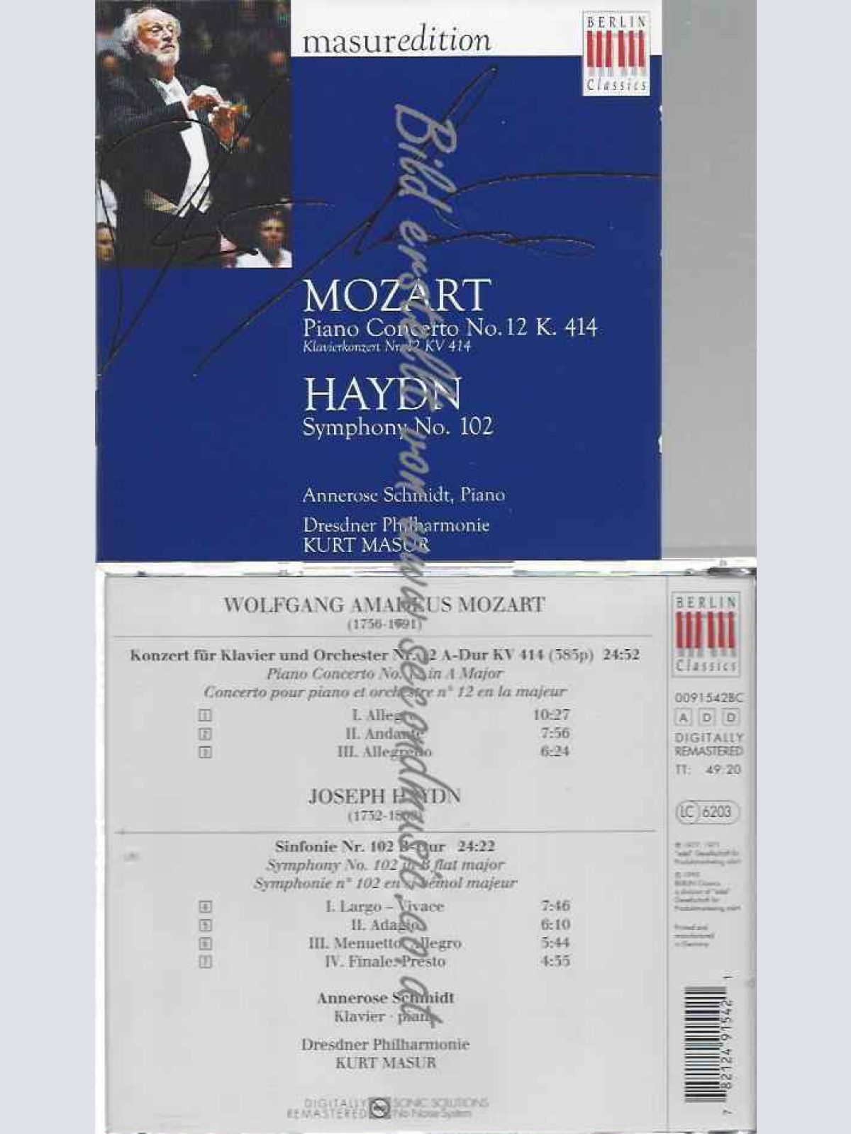 CD--SINFONIE / SCHMIDT,ANNEROSE, MASUR,KURT, ET AL. | --KLAVIERKONZERT