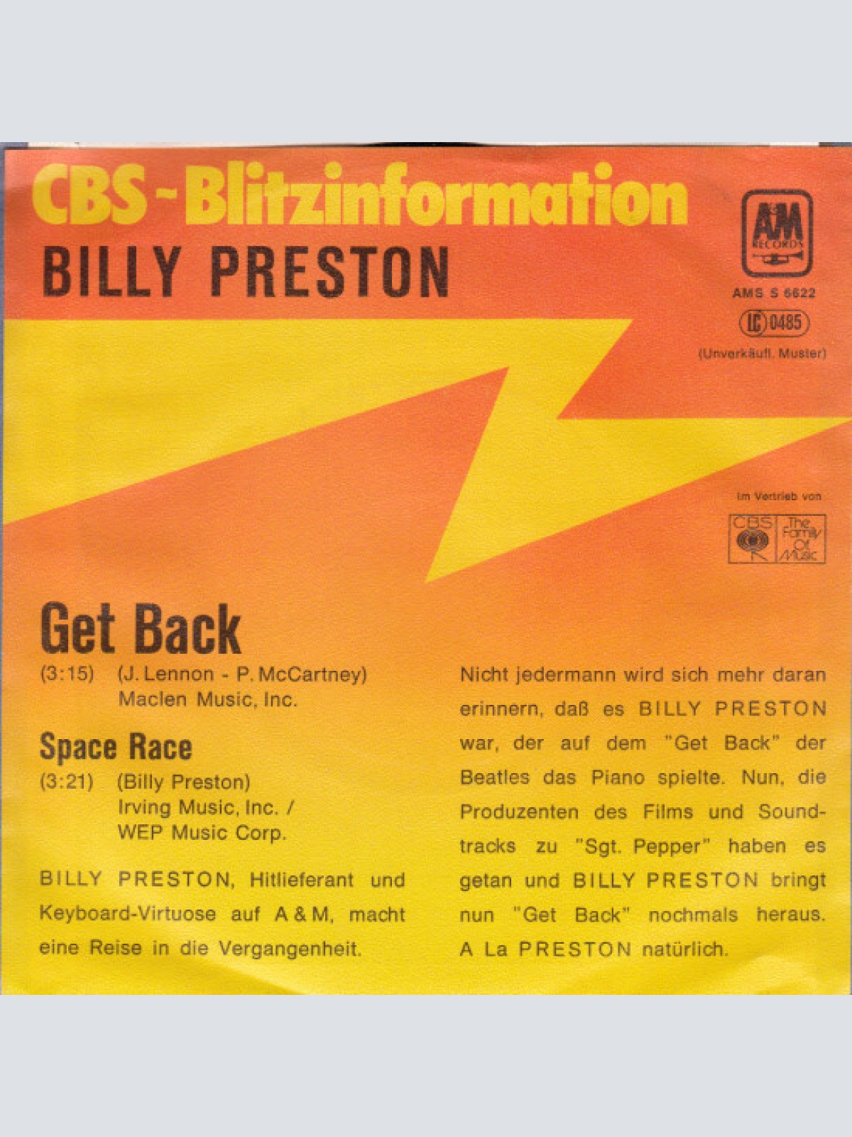 7", Single, Promo Billy Preston - Get Back/Space Race