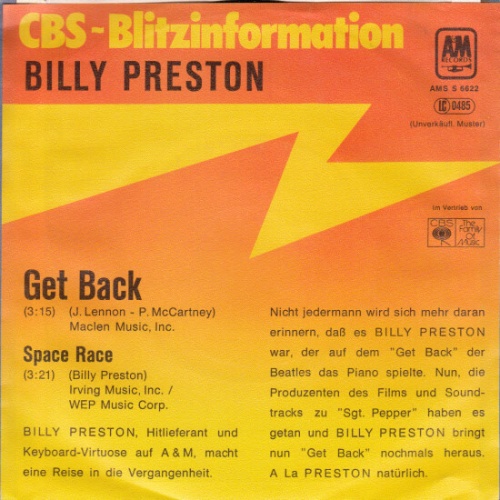 7", Single, Promo Billy Preston - Get Back/Space Race