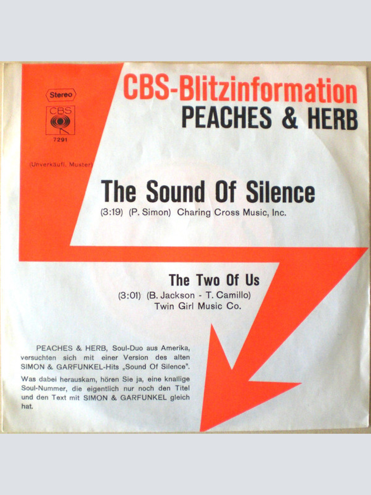 7", Single, Promo Peaches & Herb - The Sound Of Silence