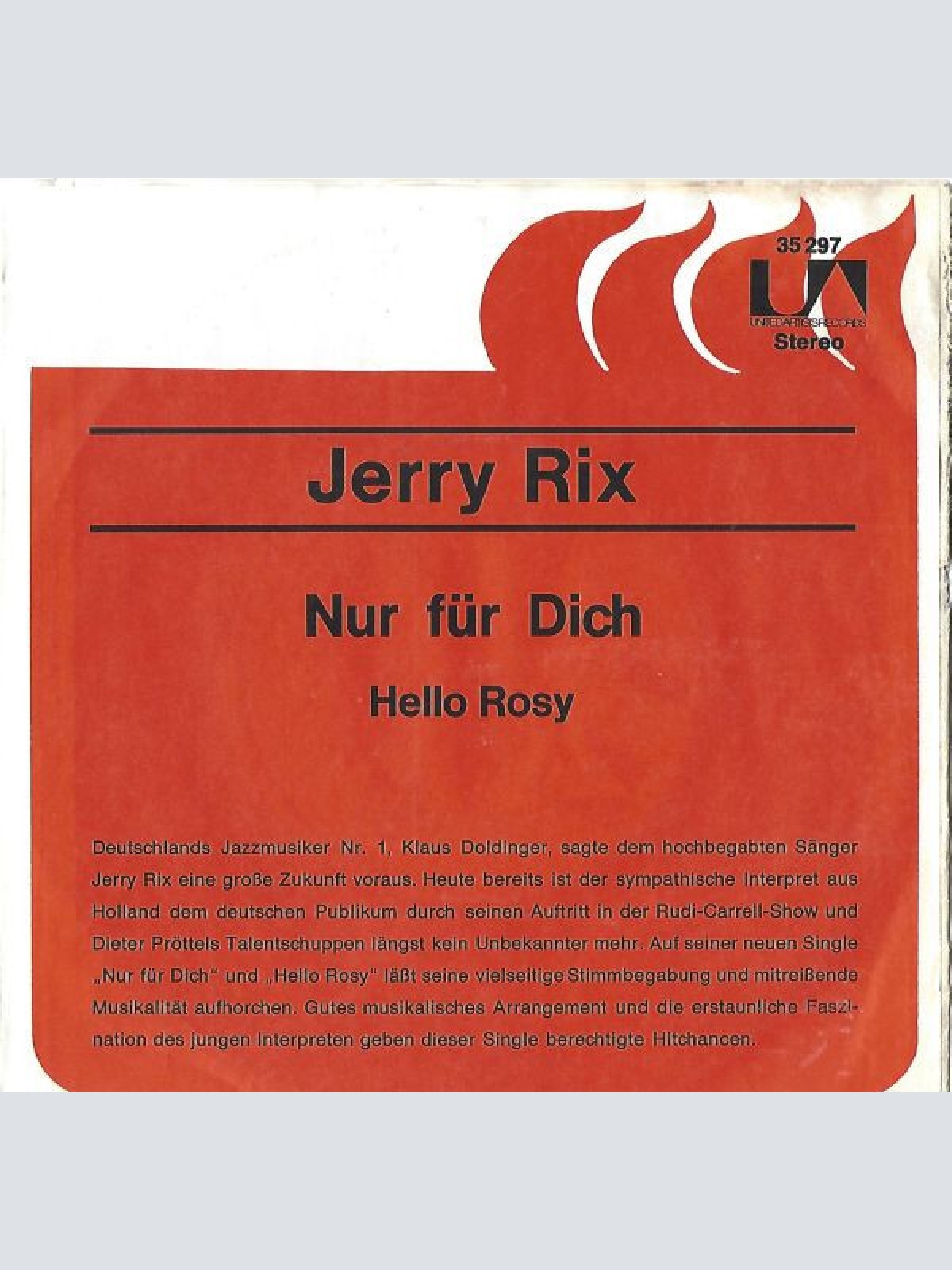 7", Single, Promo Jerry Rix - Nur Für Dich