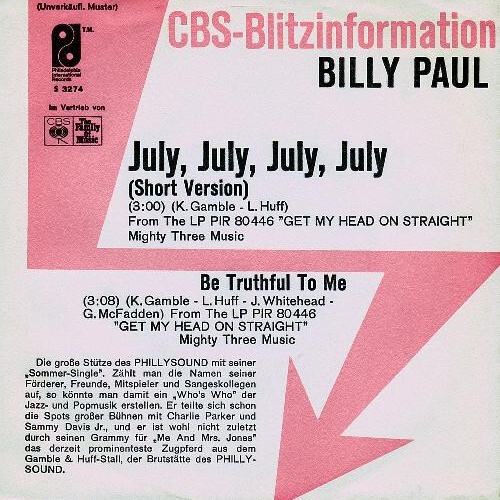 7", Single, Promo Billy Paul - July, July, July, July