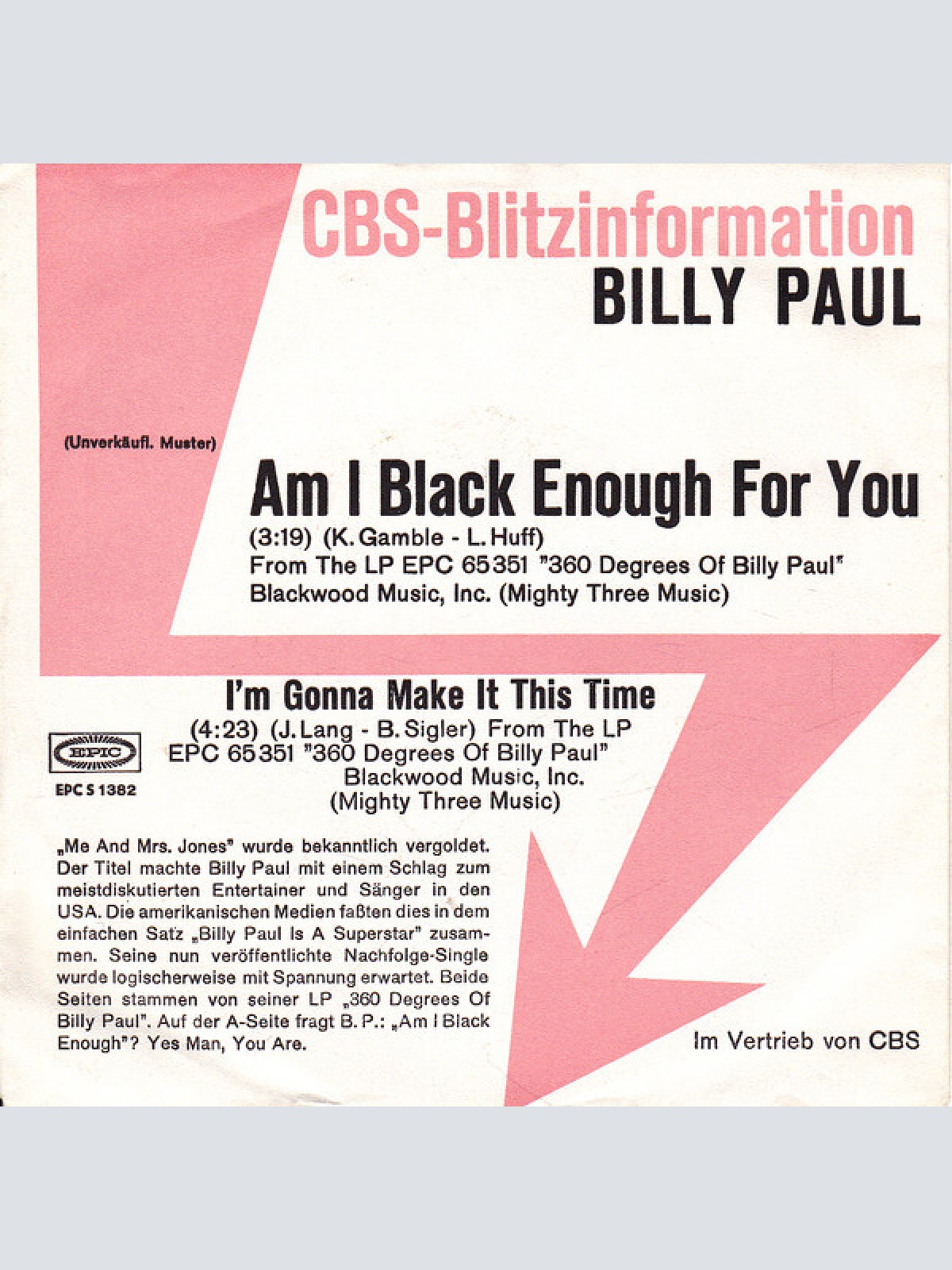 7", Single, Promo Billy Paul - Am I Black Enough For You / I'm Gonna Make It ...