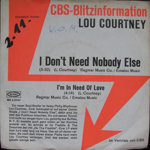 7", Promo Lou Courtney - I Don't Need Nobody Else