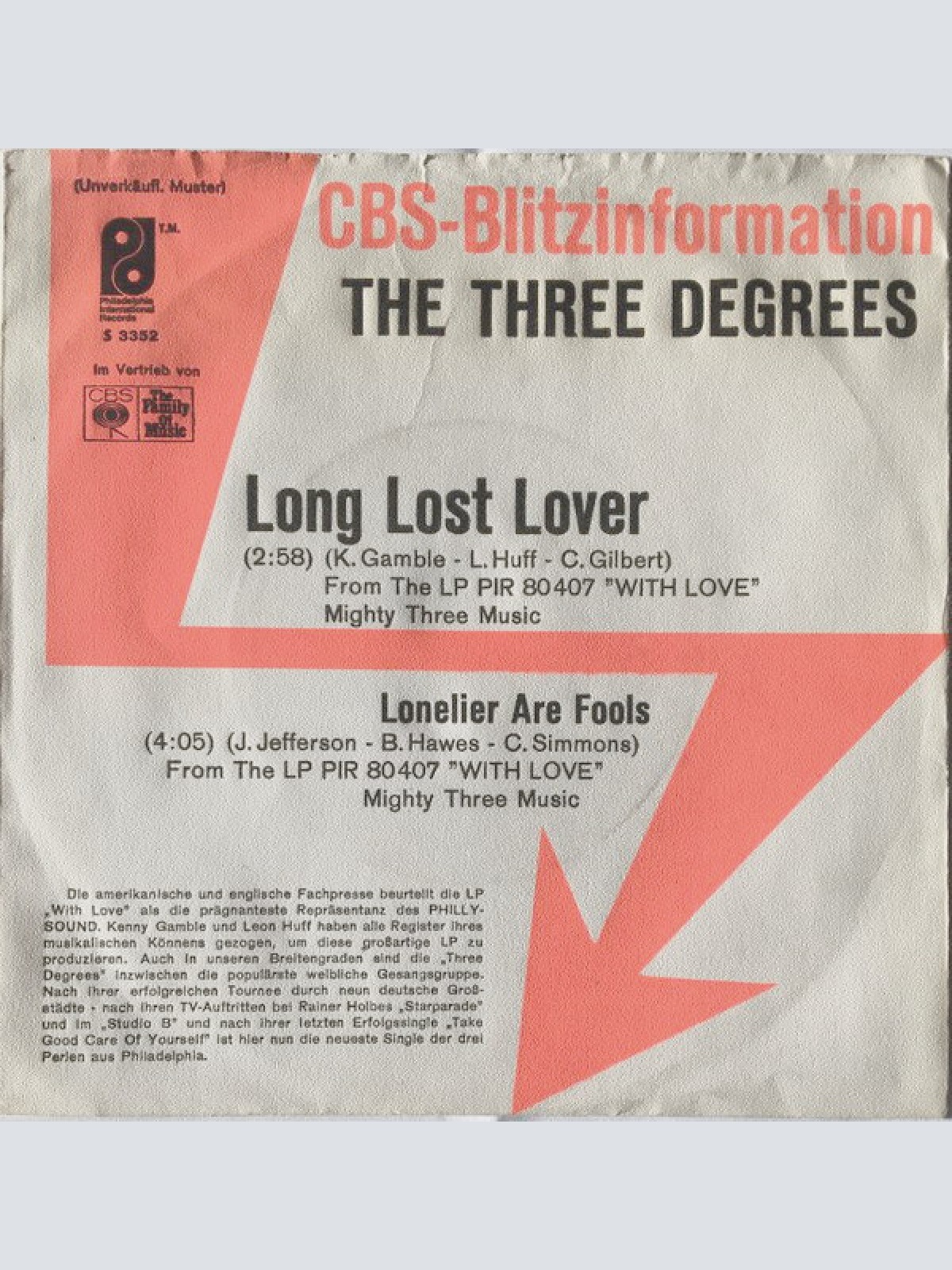 7", Single, Promo The Three Degrees - Long Lost Lover / Lonelier Are Fools