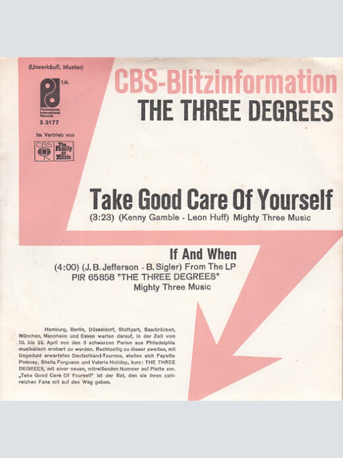 7", Single, Promo The Three Degrees - Take Good Care Of Yourself