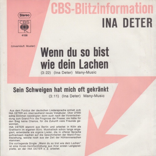 7", Single, Promo Ina Deter - Wenn Du So Bist Wie Dein Lachen
