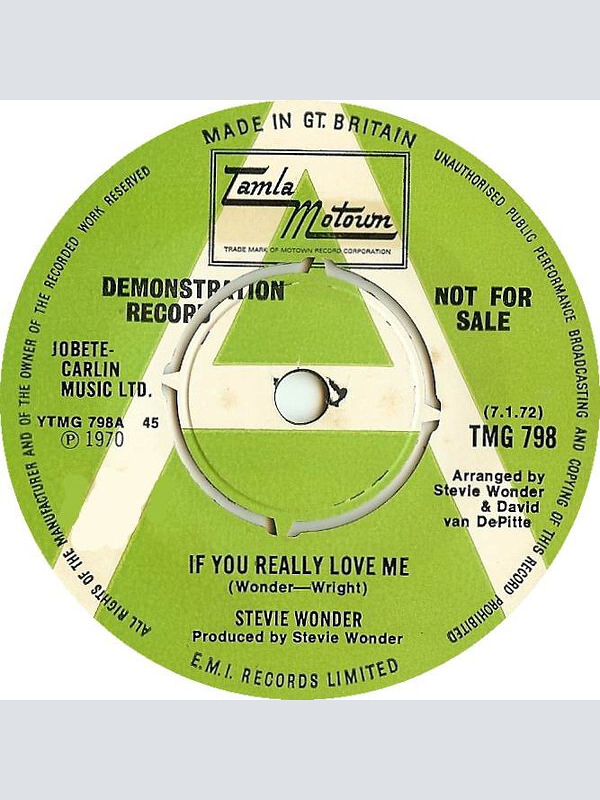 7", Promo Stevie Wonder - If You Really Love Me / Think Of Me As Your Soldier