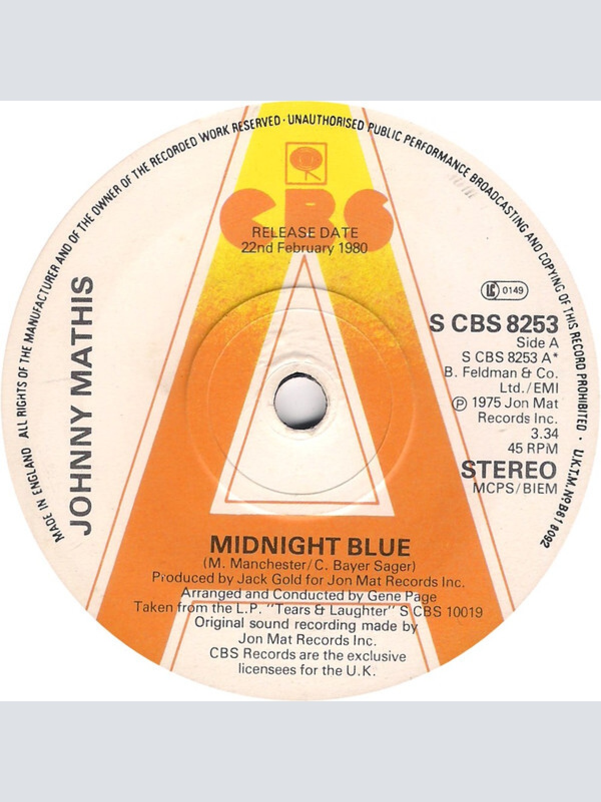 7", Single, Promo Johnny Mathis - Midnight Blue
