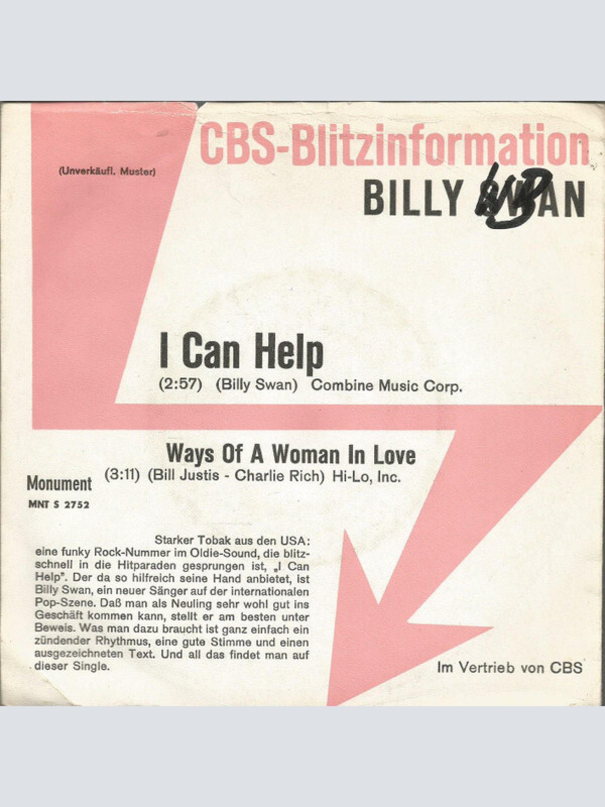 7", Single, Promo Billy Swan - I Can Help