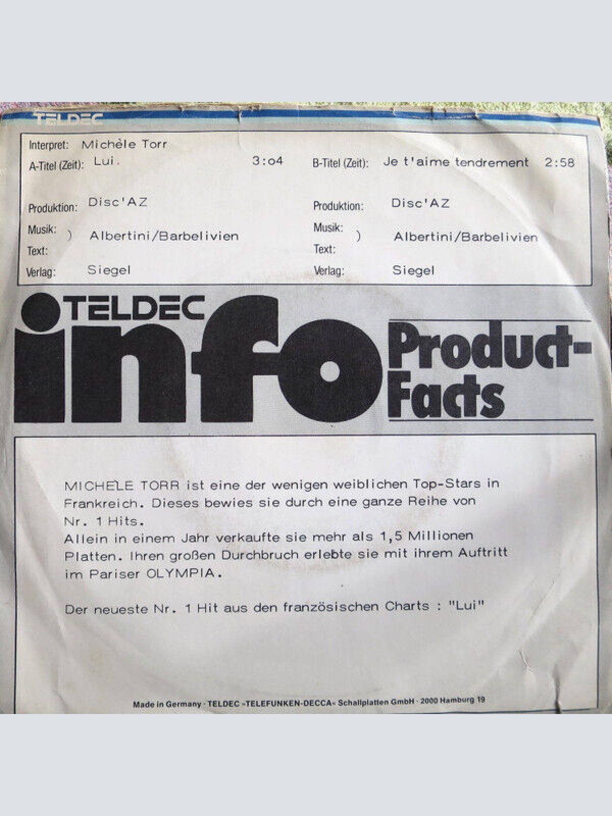 7", Single, Promo Michele Torr* - Lui