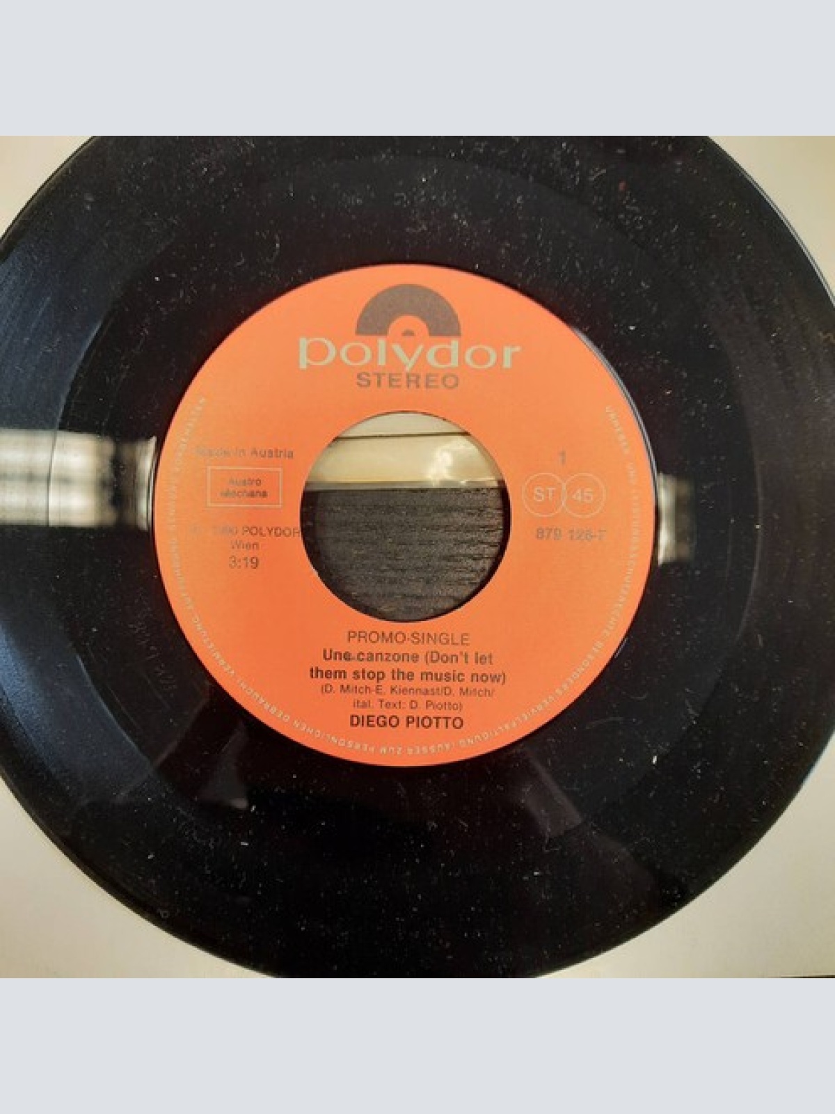 7", Promo Diego Piotto - Une Canzone (Don't Let Them Stop The Music Now) / Elena