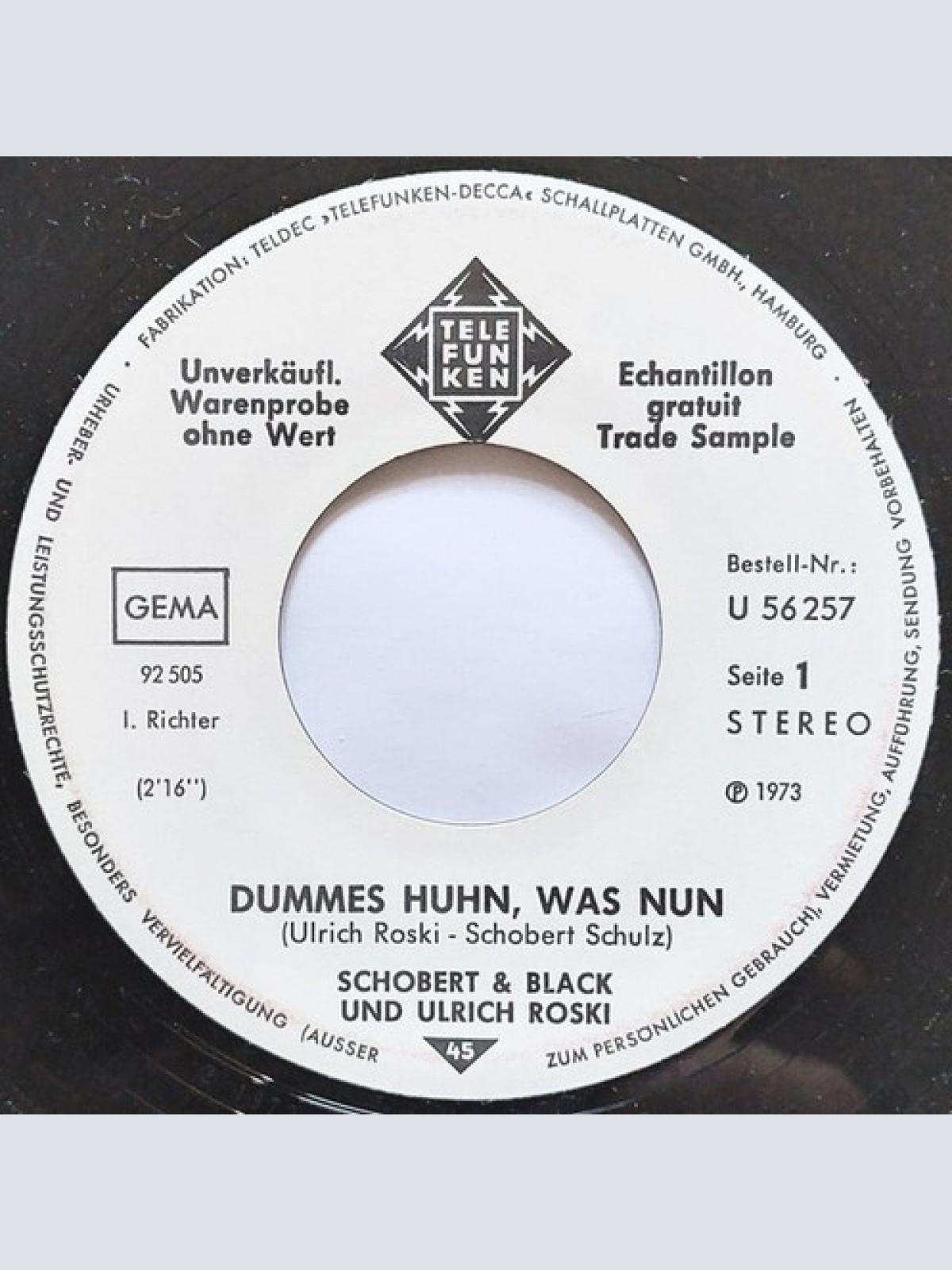 7", Single, Promo Schobert & Black Und Ulrich Roski - Dummes Huhn, Was Nun?