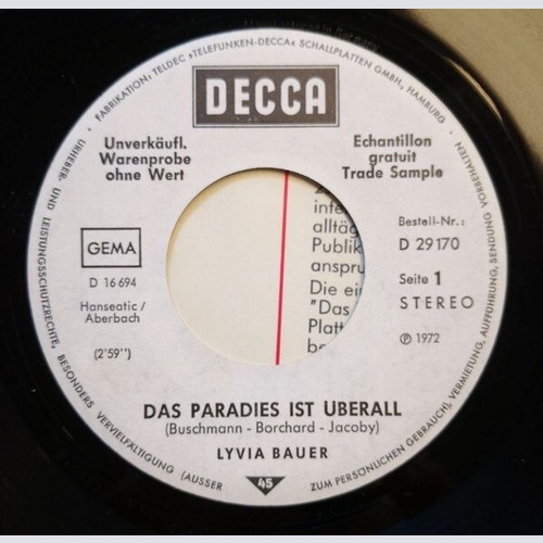 7", Single, Promo Lyvia Bauer - Das Paradies Ist überall