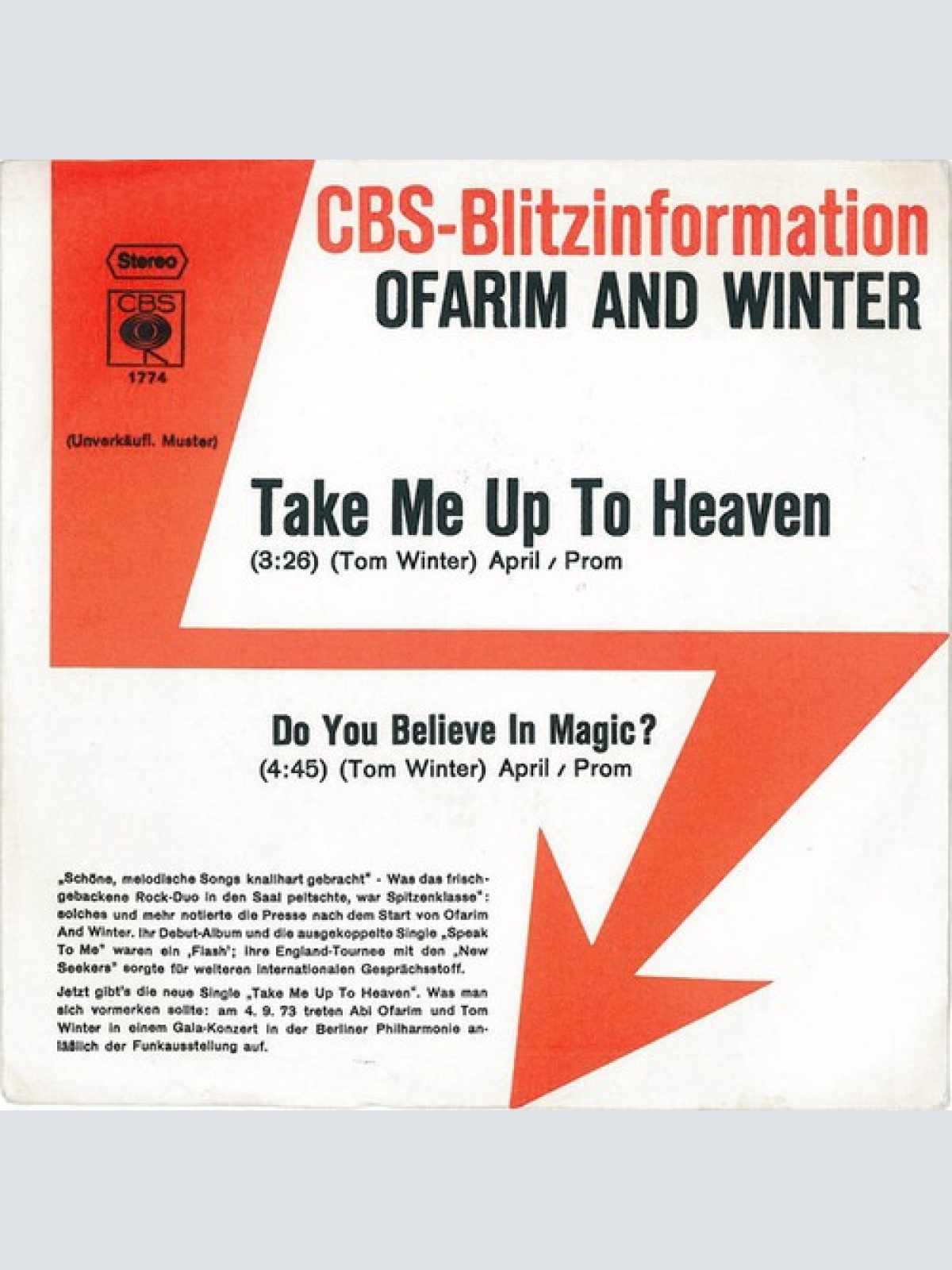 7", Single, Promo Ofarim & Winter - Take Me Up To Heaven / Do You Believe In ...
