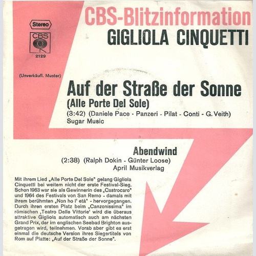 7", Single, Promo Gigliola Cinquetti - Auf Der Straße Der Sonne