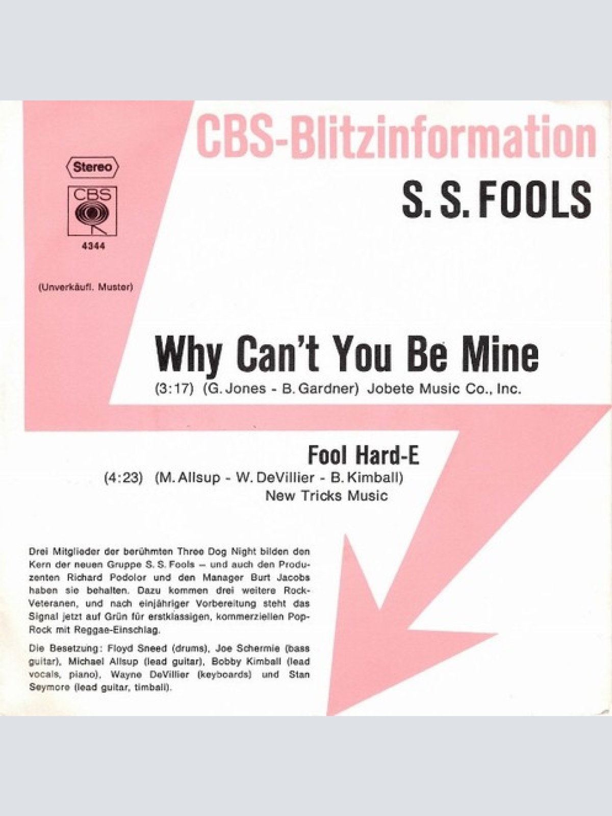 7", Promo S. S. Fools - Why Can't You Be Mine