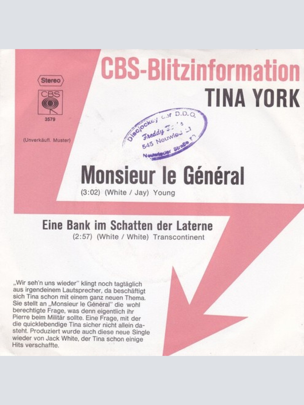 7", Single, Promo Tina York - Monsieur Le General