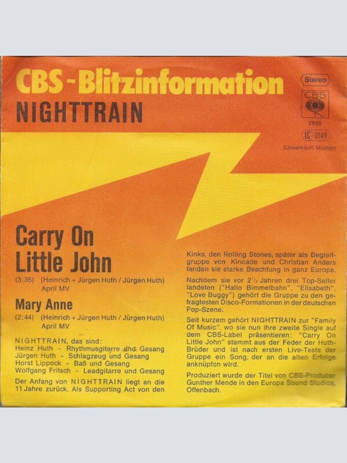7", Single, Promo Nighttrain (2) - Carry On Little John